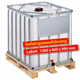 IBC-Container, 600 Liter, auf Holzpalette, LxBxH 1200x800x995 mm, weiß, Gefahrgutausführung