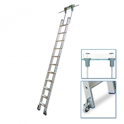Aluminium-Stufenregalleiter, fahrbar, Mit 11 Stufen, senkrechte Einhängehöhe von 2840 bis 3070 mm
