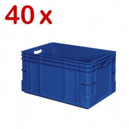 40 Schwerlastbehälter, geschlossen, LxBxH 600x400x320 mm, 64 Liter, 2 Durchfassgriffe, blau