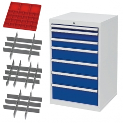 System-Schubladenschrank mit 7 Schubladen, 4 Satz Einteilungsmaterial, BxTxH 600x575x1020 mm