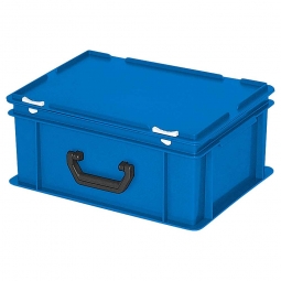 Euro-Koffer, LxBxH 400x300x180 mm, blau, mit 1 Tragegriff auf einer Längsseite Euro-Koffer, LxBxH 400x300x180 mm, blau, mit 1 Tragegriff auf einer Längsseite
