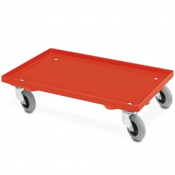 Transportroller / Flüster-Roller für Euro-Stapelbehälter 600x400 mm, rot, geschlossenes Deck, Tragkraft 250 kg