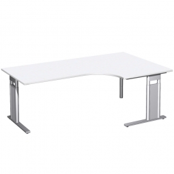Schreibtisch PREMIUM, Tischansatz rechts, Weiß/Silber, BxTxH 2000x800/1200x680-820 mm