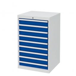 System-Schubladenschrank mit 9 Schubladen, BxTxH 600x575x1020 mm, lichtgrau/enzianblau
