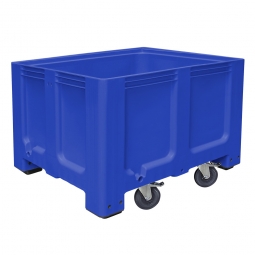 Großbox / Großbehälter mit 4 Füße und 4 Lenkrollen, 2 Feststellbremsen, 610 Liter, LxBxH 1200x1000x835 mm, Boden/Wände geschlossen, blau