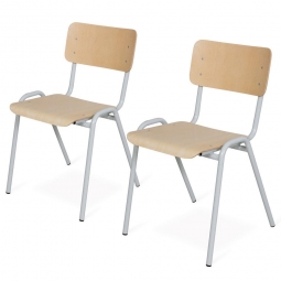 2er-Set Stapel-Stuhl/Warteraum-Stuhl mit Stahlrohrgestell, belastbar bis 150 kg, Sitz und Lehne aus Buchen-Schichtholz, Gestell lichtgrau kunststoffbeschichtet