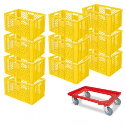 10x Euro-Stapelbehälter 600x400x320 mm, gelb +GRATIS 1 Transportroller