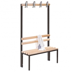 Einseitige Garderobenbank ohne Schuhrost, 4 Doppelhaken, LxTxH 1000x405x1650 mm Einseitige Garderobenbank ohne Schuhrost, 4 Doppelhaken, LxTxH 1000x405x1650 mm