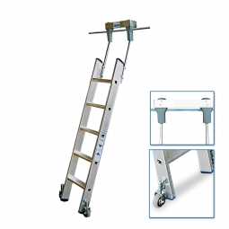 Aluminium-Stufenregalleiter, fahrbar, mit 5 Stufen, Senkrechte Einhängehöhe von 1430 bis 1660 mm
