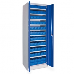 Schrank - BxTxH 600x500x1800 mm mit Türen in enzianblau RAL 5010, Regalkästen - LxBxH 400x91x81 mm in blau