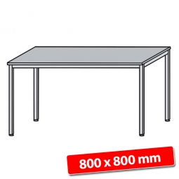 Schreibtisch mit Quadratrohr-Füßen, Farbe silber, Lichtgrau, BxTxH 800x800x680-760 mm
