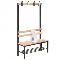 Einseitige Garderobenbank mit Schuhrost, 4 Doppelhaken, LxTxH 1000x405x1650 mm Einseitige Garderobenbank mit Schuhrost, 4 Doppelhaken, LxTxH 1000x405x1650 mm