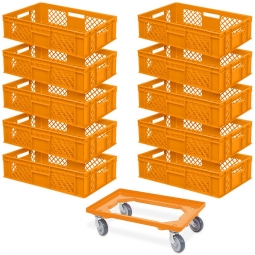 10x Euro-Stapelbehälter 600x400x150 mm, orange +GRATIS 1 Transportroller