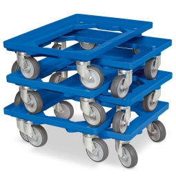 6x Transportroller im Spar-Set, Farbe blau, für Kästen, Körbe, Kartons 600x400 mm