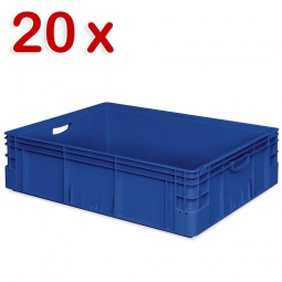 20 Schwerlastbehälter, geschlossen, LxBxH 800x600x220 mm, 82 Liter, 2 Durchfassgriffe, blau