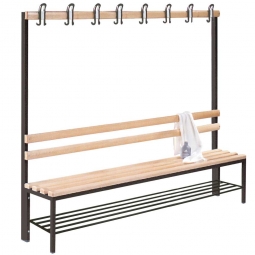 Einseitige Garderobenbank mit Schuhrost, 8 Doppelhaken, LxTxH 2000x405x1650 mm Einseitige Garderobenbank mit Schuhrost, 8 Doppelhaken, LxTxH 2000x405x1650 mm