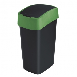 Abfallbehälter mit Schwing- oder Klappdeckel, PP, BxTxH 376x294x653 mm, Inhalt 50 Liter, schwarz/grün