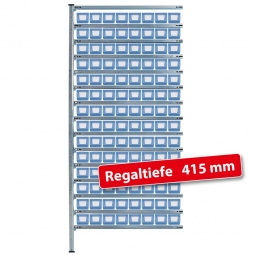 Fachbodensteck-Anbauregal, BxTxH 1000x415x2000 mm, 15 Böden, mit 112 Regalkästen LxBxH 400x117x90 mm, Farbe hellblau