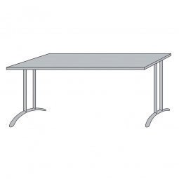 Schreibtisch mit Bogenformgestell, weißaluminium, Platte lichtgrau, BxTxH 800x800x720 mm