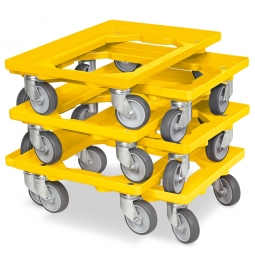 6x Transportroller im Spar-Set, Farbe gelb, für Kästen, Körbe, Kartons 600x400 mm