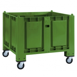 Palettenbox mit 4 Gummi-Lenkrollen Ø 120 mm, grün, 1200x800x1000 mm, Boden/Wände geschlossen, Tragkraft 250 kg