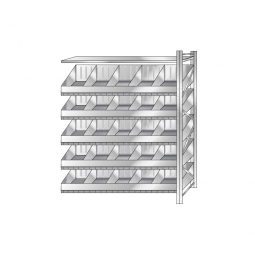 Schüttgut-Anbauregal, BxTxH 1510x525x2000 mm, 5 Ebenen, 20 Schüttfächer, 1 Fachboden, glanzverzinkt