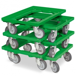 6x Transportroller im Spar-Set, Farbe grün, für Kästen, Körbe, Kartons 600x400 mm
