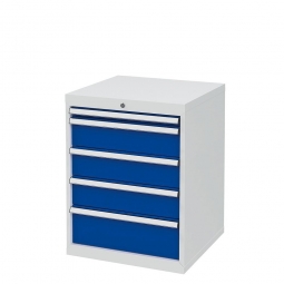 System-Schubladenschrank mit 5 Schubladen, BxTxH 600x575x820 mm, lichtgrau/enzianblau