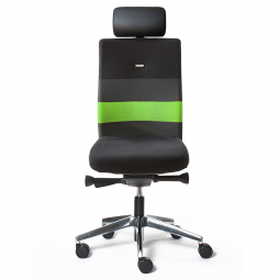 Bürodrehstuhl „Agilis AG10“, mit Kopfstütze, Polster schwarz mit grünem Kontraststreifen, belastbar bis 120 kg