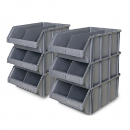 6x Sichtbox CLASSIC FB 1T mit Trennwand, LxBxH 570/450x437x245 mm, Gewicht 2,5 kg, 48 Liter, grau