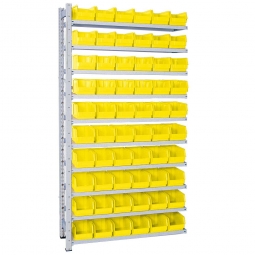 Anbauregal, verzinkt, BxTxH 1035x315x2000 mm, 10 Böden, 60 Sichtboxen LB 4 Farbe gelb