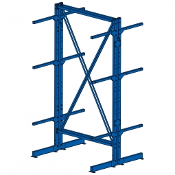 Kragarmregal, doppelseitig, kunststoffbeschichtet blau RAL 5010, BxTxH 1060x900x1950 mm, 3 Lagerebenen plus Fußebene