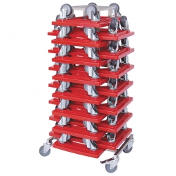 Rollerständer aus Edelstahl mit 15 Transportrollern 600x400 mm mit grauen Gummirädern, rot