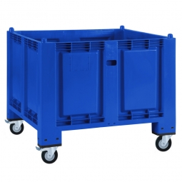 Palettenbox mit 4 Lenkrollen, 2 Feststellbremsen, blau, 1200x800x1000 mm, Boden/Wände geschlossen