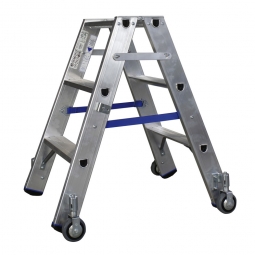 Alu-Stufen-Doppelleiter mit 2x 3 Stufen, fahrbar, Leiterhöhe 750 mm, max. Arbeitshöhe 2500 mm, Gewicht 3,6 kg