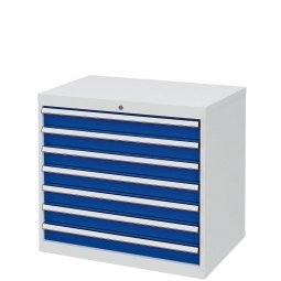 System-Schubladenschrank mit 7 Schubladen, BxTxH 900x575x820 mm, lichtgrau/enzianblau