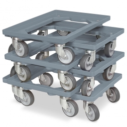 6x Transportroller im Spar-Set, Farbe grau, für Kästen, Körbe, Kartons 600x400 mm