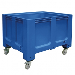 Großbox / Großbehälter mit 4 Lenkrollen und 2 Feststellbremsen, 610 Liter, LxBxH 1200x1000x915 mm, Boden/Wände geschlossen, blau