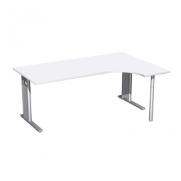 Schreibtisch PREMIUM, Schrankansatz rechts, Weiß/Silber, BxTxH 1800x800/1200x680-820 mm