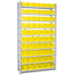 Steckregal, verzinkt, BxTxH 1070x315x2000 mm, 10 Böden, 60 Sichtboxen LB 4 Farbe gelb