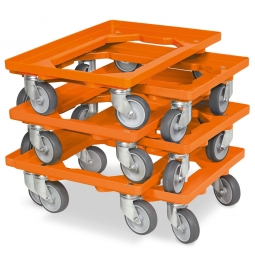 6x Transportroller im Spar-Set, Farbe orange, für Kästen, Körbe, Kartons 600x400 mm