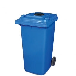 Müllbehälter mit Glaseinwurf und Gummirosette, BxTxH 580x730x1070 mm, 240 Liter, blau