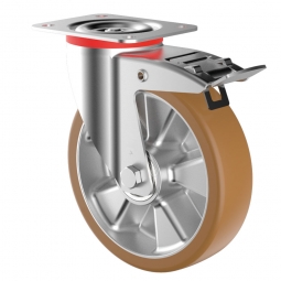 Schwerlast-Lenkrolle mit Bremse, Polyurethan, Rad-ØxB 160x50 mm, Tragkraft 300 kg