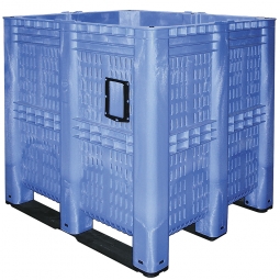Elefantenbox / XXL-Box mit 3 Kufen, LxBxH 1300x1150x1250 mm, blau, Inhalt 1400 Liter, Wände und Boden durchbrochen