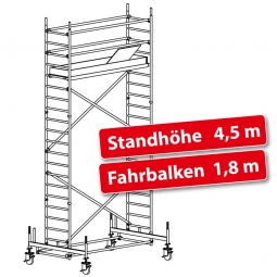 Fahrgerüst Plettac Alu Star 80 mit Fahrbalken, Arbeitshöhe 6,5 m, Gerüsthöhe 5,75 m, Standhöhe 4,5 m