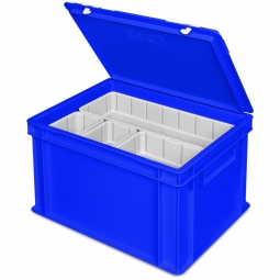 Euro-Deckelbehälter mit 8 Einsatzkästen, LxBxH 400x300x245 mm, blau