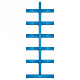 Kragarmregal, blau kunststoffbeschichtet, BxTxH 3100x1340x3000 mm, doppelseitig, 3 Regalfelder, (2x6) 12 Ebenen, Tragkraft/Fachebene 600 kg