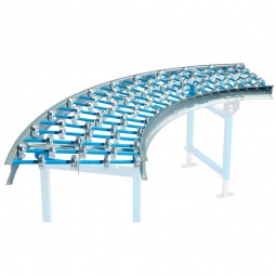 Röllchenbahn-Kurve 90°, leichte Ausführung, bis 20 kg, Kunststoff-Röllchen Ø 48 mm, Achsabstand 75 mm, B 600 mm