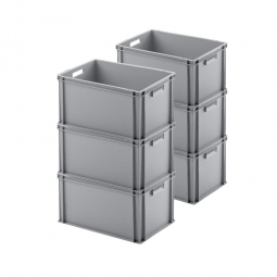 6x Eurostapelbehälter, LxBxH 600x400x320 mm, grau mit Durchfassgriffen