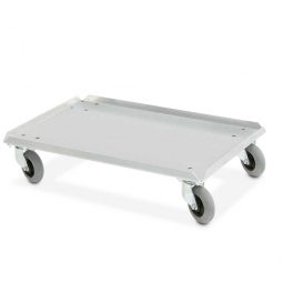 Edelstahl-Flüster-Roller für Stapelbehälter 600x400 mm, 100 mm PU-Rad, Deck geschlossen, Tragkraft 250 kg